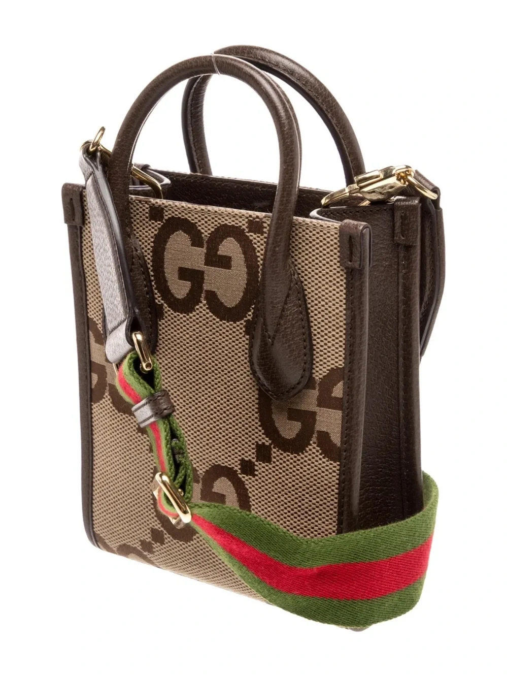 Gucci Brown/Beige GG Mini Tote with Green-Red Web Strap - Picture 9 of 11